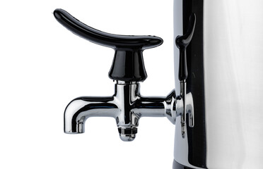 Metal crane of water boiler for catering on white background