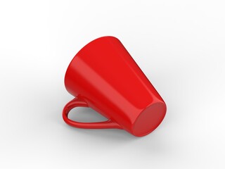 Coffee or tea cup mockup template, red blank mug on isolated white background, 3d illustration