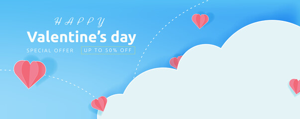 Valentines day background with Heart Shaped Balloons. Vector illustration for banner, Wallpaper, posters, brochure, voucher discount, paper cut style, concept, relaxing color and atmosphere