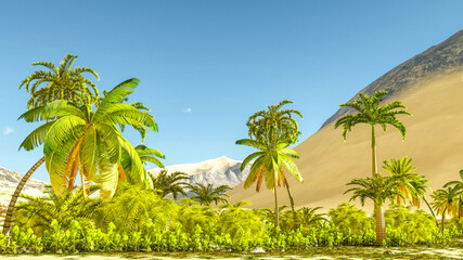 Plakat Beautiful natural background -African oasis 3d rendering
