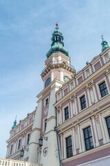 Fototapeta na wymiar Tower of Town Hall at Great Market Square (Rynek Wielki) in Zamosc.