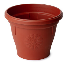 Empty plastic flowerpot isolated on white background