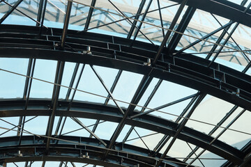 metal and glass structures of the clerestory ceiling