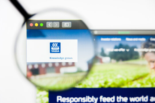 Los Angeles, California, USA - 8 April 2019: Illustrative Editorial of Yara International website homepage. Yara International logo visible on display screen.