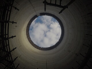 Ukraine, Chernobyl Exclusion Zone. Abandoned cooling tower