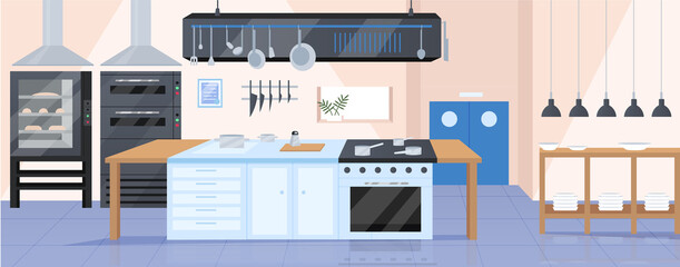 Modern kitchen flat color vector illustration