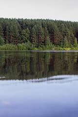 Fototapeta na wymiar Reflections on the Coniferous Forest on a Wilderness Lake.
