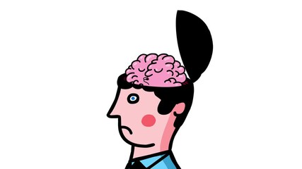 Cartoon sleeping brain inside head as a symbol. Not creative man. Good for any video material with concept like training or for explainers.