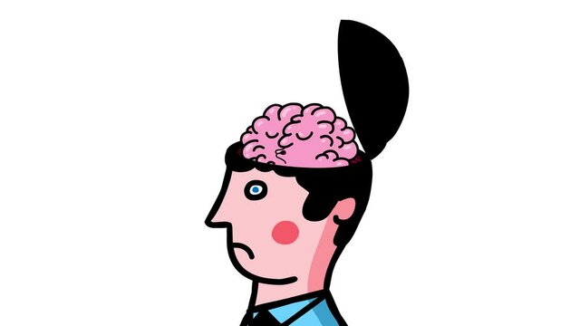 Cartoon sleeping brain inside head as a symbol. Not creative man. Good for any video material with concept like training or for explainers.