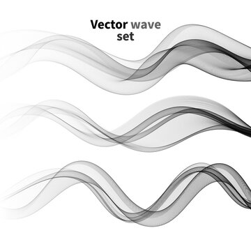 Set design abstract gray smoke wave. Transparent wave. Abstract smooth wave vector. Smoke gray wave. Vector Abstract Lines