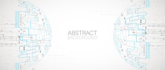 Obraz premium Abstract technology half - sphere background. Global network concept. Vector illustration.