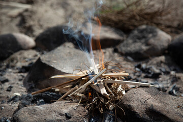 The kindling of a fire