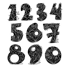 Isolated hand drawn vector design cartoon set of numbers with floral ornaments. 