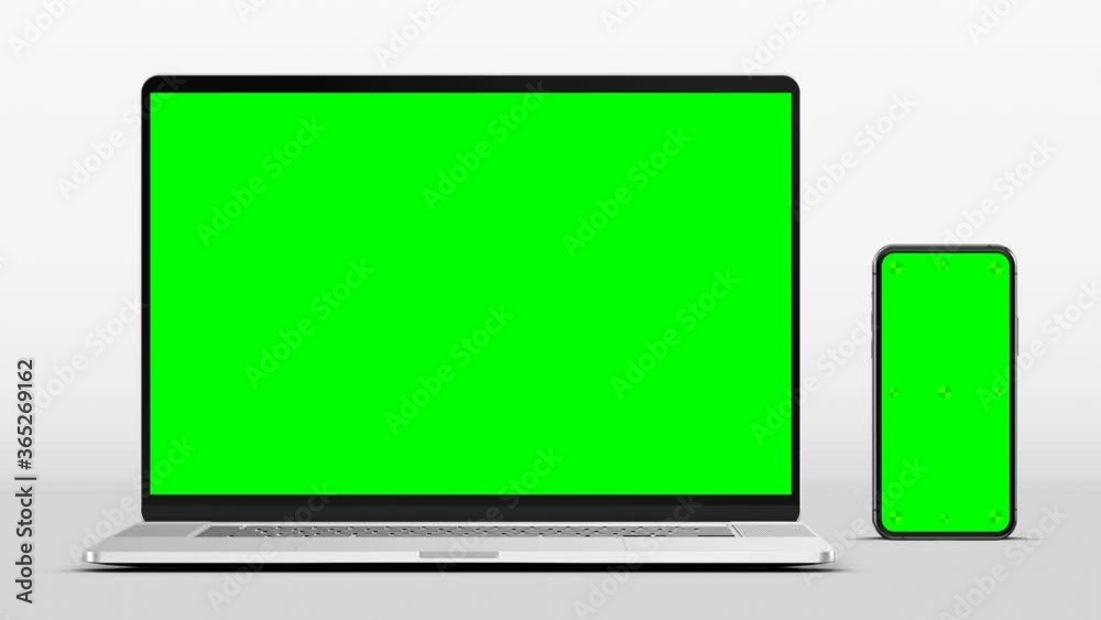 Canvas Prints laptop and smartphone green screen slide into the camera frame, indicators and luma matte included