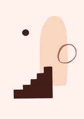 Abstract modern art minimal background poster wall art print card. Geometric abstract shapes paper cut mosaic hand drawn flat style. Vector illustration for social media content, branding, wallpapers