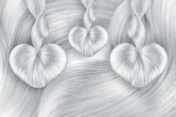Heart made by natural gray hair. Creative background