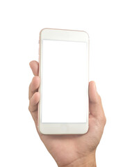 Hand holding mobile phone (smartphone,cell phone,Telephone) white background