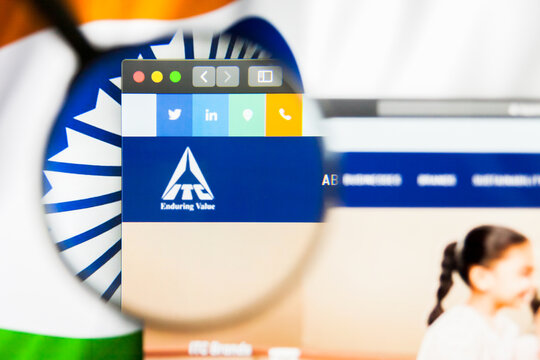 New York, New York State, USA - 21 May 2019: Illustrative Editorial of indian company ITC website homepage. ITC logo visible on display screen.