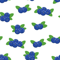 Vector seamless pattern of blueberry twigs with colorful autumn leaves on a white background. Good for printing on fabric, packaging, napkins, all kinds of backgrounds, etc.