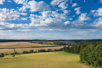Fototapeta na wymiar Fields and meadows in the Taunus in summer from above