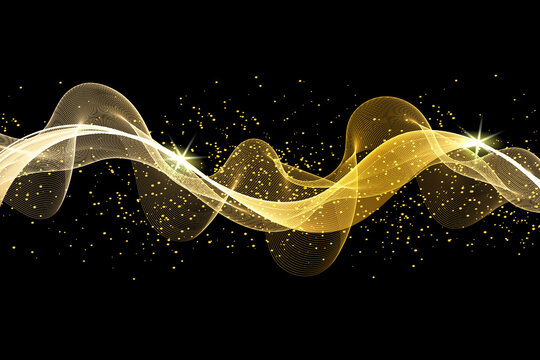 Abstract background, gold glitter, a stream of golden horizontal lines on a black background. Banner design