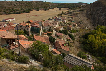 Fototapeta na wymiar View of village Pelegrina in park Barranco del Rio Dulce, Guadalajara, Spain 