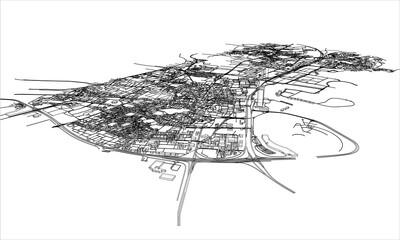 Outline city concept. Wire-frame style