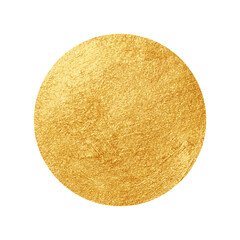 Golden circle stain background. Abstract hand painted golden background. Isolated on white. Template for your design 