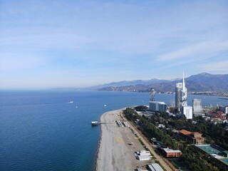 Obraz premium Georgia. Batumi city. View from above, perfect landscape photo, created by drone. Aerial photo from travel.Central beach