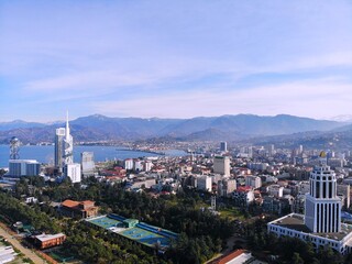Obraz premium Georgia. Batumi city. View from above, perfect landscape photo, created by drone. Aerial photo from travel.