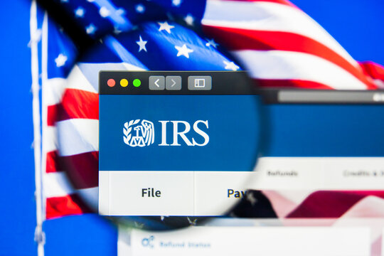 Los Angeles, California, USA - 23 March 2019: Illustrative Editorial of Internal Revenue Service website homepage. IRS logo visible on display screen.