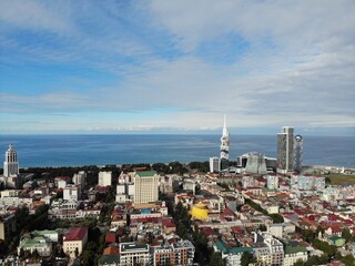 Fototapeta premium Georgia, Batumi. City Centre. View from above, perfect landscape photo, created by drone. Aerial travel sea photography
