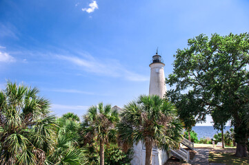 Beautiful sea shore seascape and harbor light house, St mark state park,Florida.