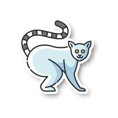 Ring tailed lemur patch. Adorable exotic animal, tropical rainforest wildlife. Native Madagascar inhabitant RGB color printable sticker. Cute lemur catta vector isolated illustration