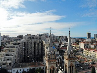 Georgia, Batumi. City Centre. Cathedral Church. View from above, perfect landscape photo, created by drone. Aerial travel photography