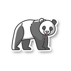 Panda bear patch. Native chinese fauna, common asian wildlife. Zoo mascot, oriental forest inhabitant RGB color printable sticker. Black and white bear vector isolated illustration