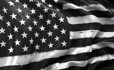 Black lives matter flag blowing in the wind. Full page striped black and white USA flying flag. - obrazy, fototapety, plakaty