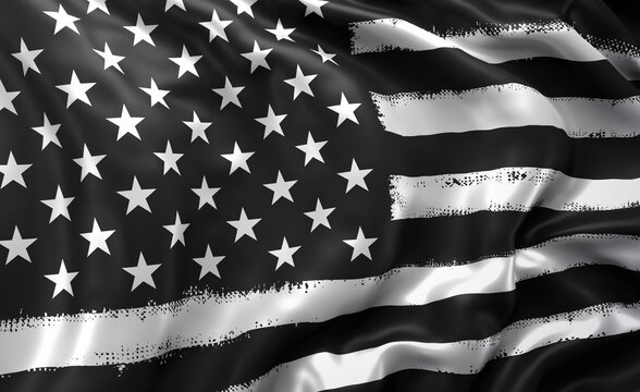 Black lives matter flag blowing in the wind. Full page striped black and white USA flying flag.