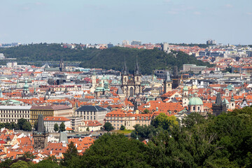 Prague City with green Nature from the Hill Petrin, Czech Republic