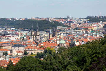 Fototapeta na wymiar Prague City with green Nature from the Hill Petrin, Czech Republic