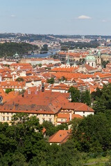 Fototapeta na wymiar Prague City with green Nature from the Hill Petrin, Czech Republic