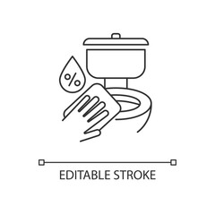 Toilet disinfection pixel perfect linear icon. Surface cleaning thin line customizable illustration. Contour symbol. Lavatory and antibacterial wipe vector isolated outline drawing. Editable stroke