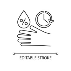 Disinfectant contact time pixel perfect linear icon. Hand sanitizer use rule. Personal hygiene thin line customizable illustration. Contour symbol. Vector isolated outline drawing. Editable stroke