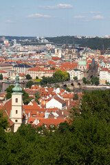 Naklejka na ściany i meble Prague City with Charles Bridge and green Nature from the Hill Petrin, Czech Republic