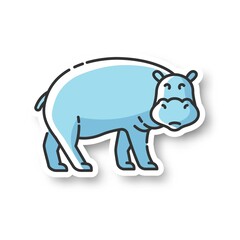 Hippo patch. Large exotic animal, african fauna, tropical semiaquatic mammal. Tropical zoo mascot, huge behemoth RGB color printable sticker. Hippopotamus vector isolated illustration