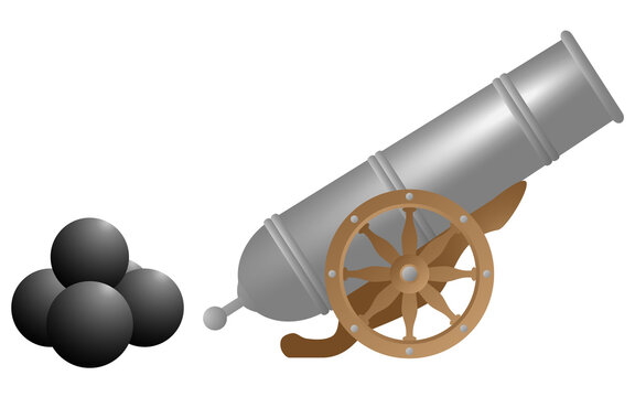 silver cannon with wooden wheels and cannonballs clip art preview