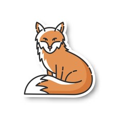 Obraz premium Fox patch. Cute animal with furry tail, common mammal, omnivore woodland creature. Forest wildlife, zoology RGB color printable sticker. Adorable fox vector isolated illustration