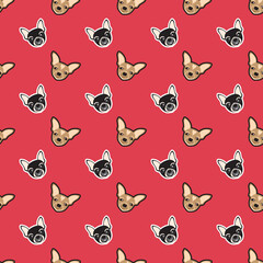 Dog seamless pattern, Chihuahua on red background, Dog icons. 