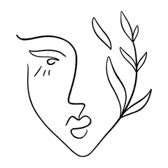 Line art woman. Self love and care concept. Continuous line drawing, fashion, beauty care minimalist vector, girl pretty face illustration. Perfect for t-shirt print.