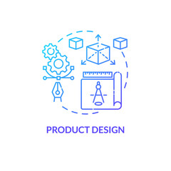 Product design blue gradient concept icon. Merchandise modeling. Modern technology implementation. Product management idea thin line illustration. Vector isolated outline RGB color drawing